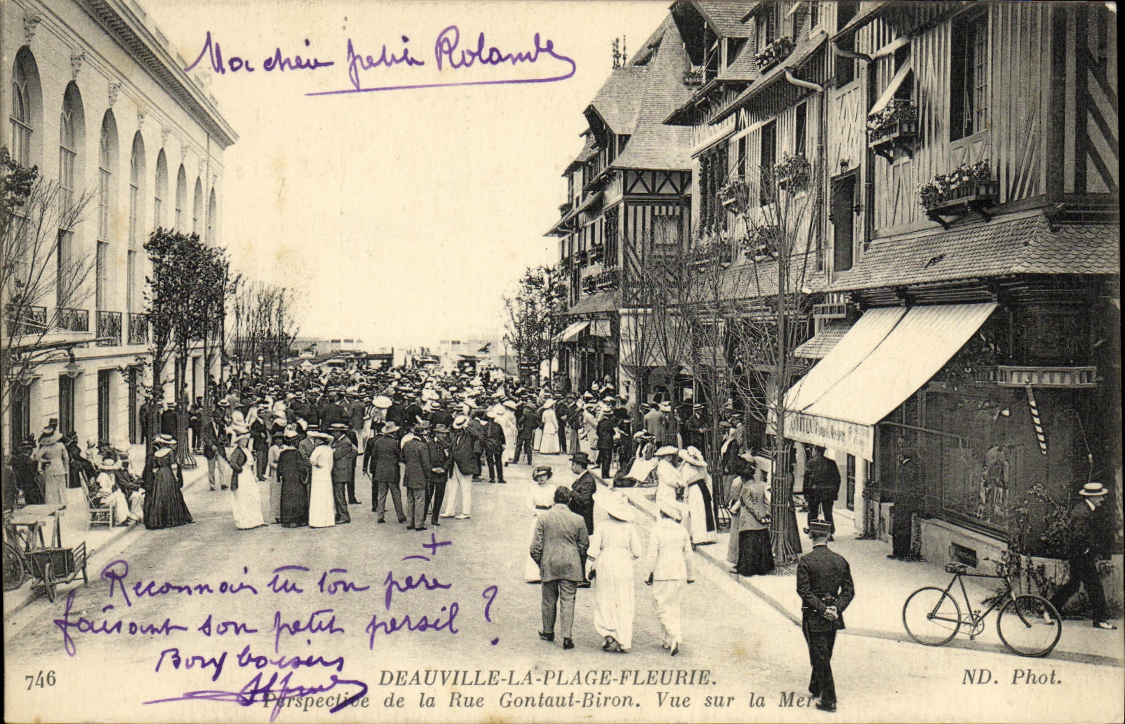 VINTAGE POSTCARD Deauville the Flowered Beach Prespective of the Street Gontaut Biron Seen on the Sea