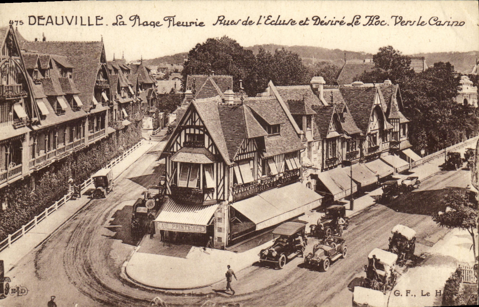VINTAGE POSTCARD Deauville the Flowered Beach Streets of L Locks and Desired Hoc Towards the Casino Store in Spring
