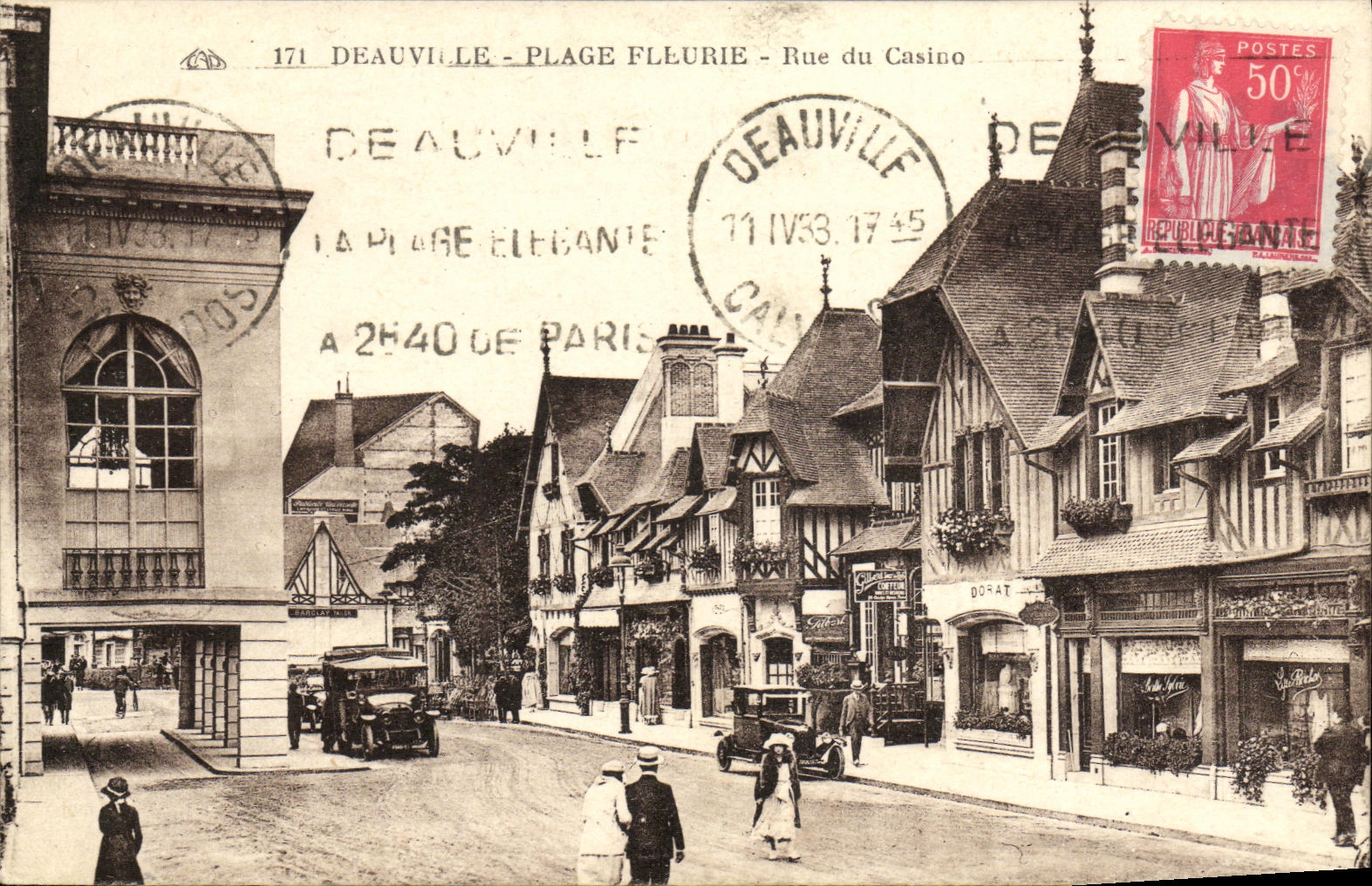 VINTAGE POSTCARD Deauville Flowered Beach Street of the Casino