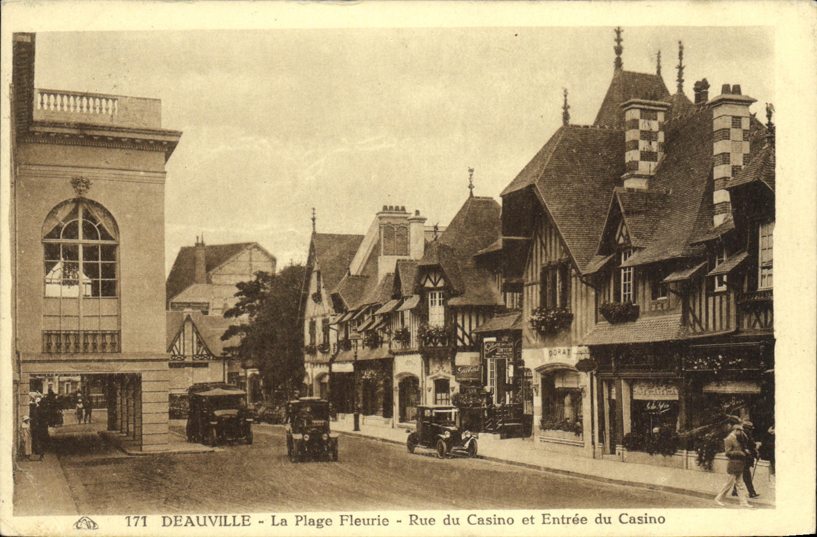 VINTAGE POSTCARD Deauville the Flowered Beach Street of the Casino and Entry of the Casino