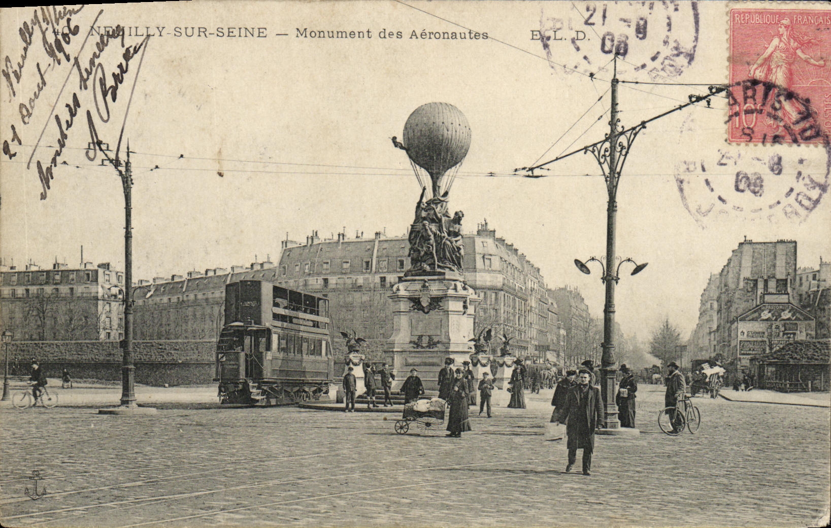 CPA Neuilly sur Seine Monument des Aeronautes Tramway