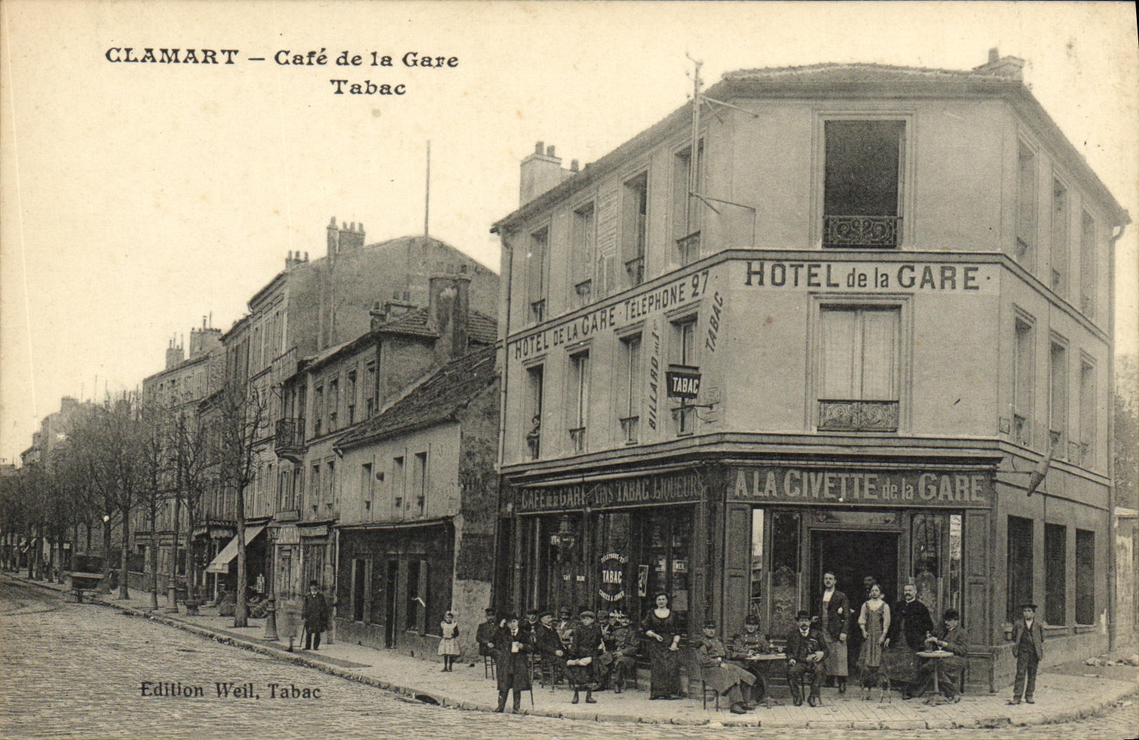 Cafe de Clamart de la POSTAL de la VENDIMIA de la TAPA del tabaco de la estacion