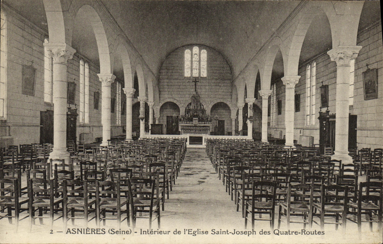 VINTAGE POSTCARD Interior Asnieres of L Church Joseph Saint of the Four Roads