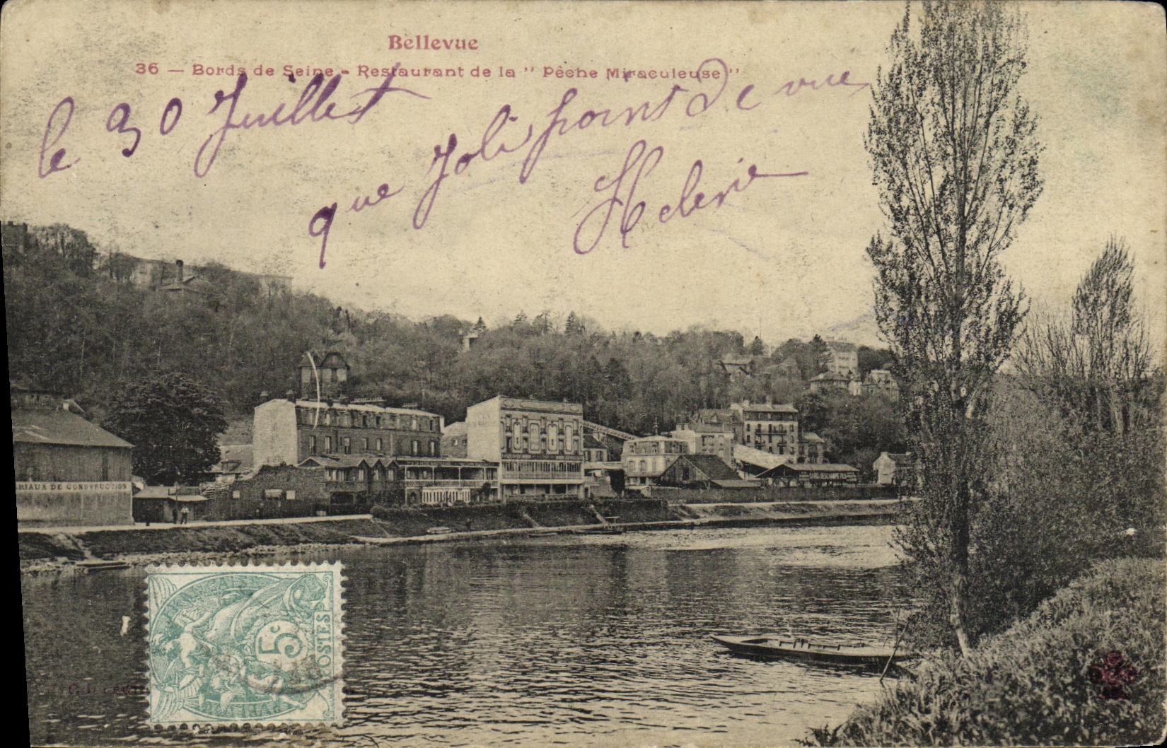 VINTAGE POSTCARD Restoring Bellevue Edges of the miraculous Seine of the sin