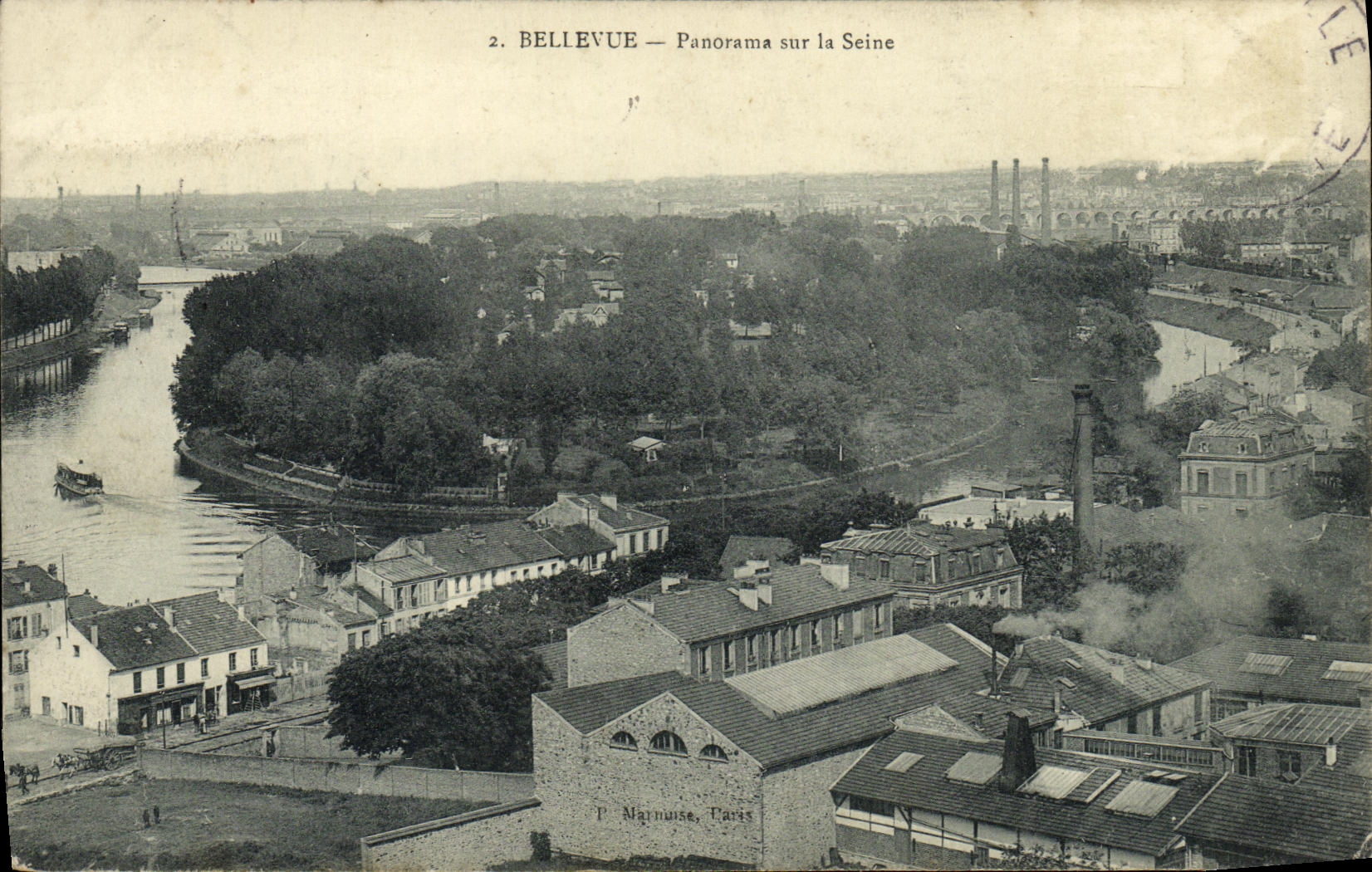 Panorama de Bellevue de la POSTAL de la VENDIMIA en el Seine