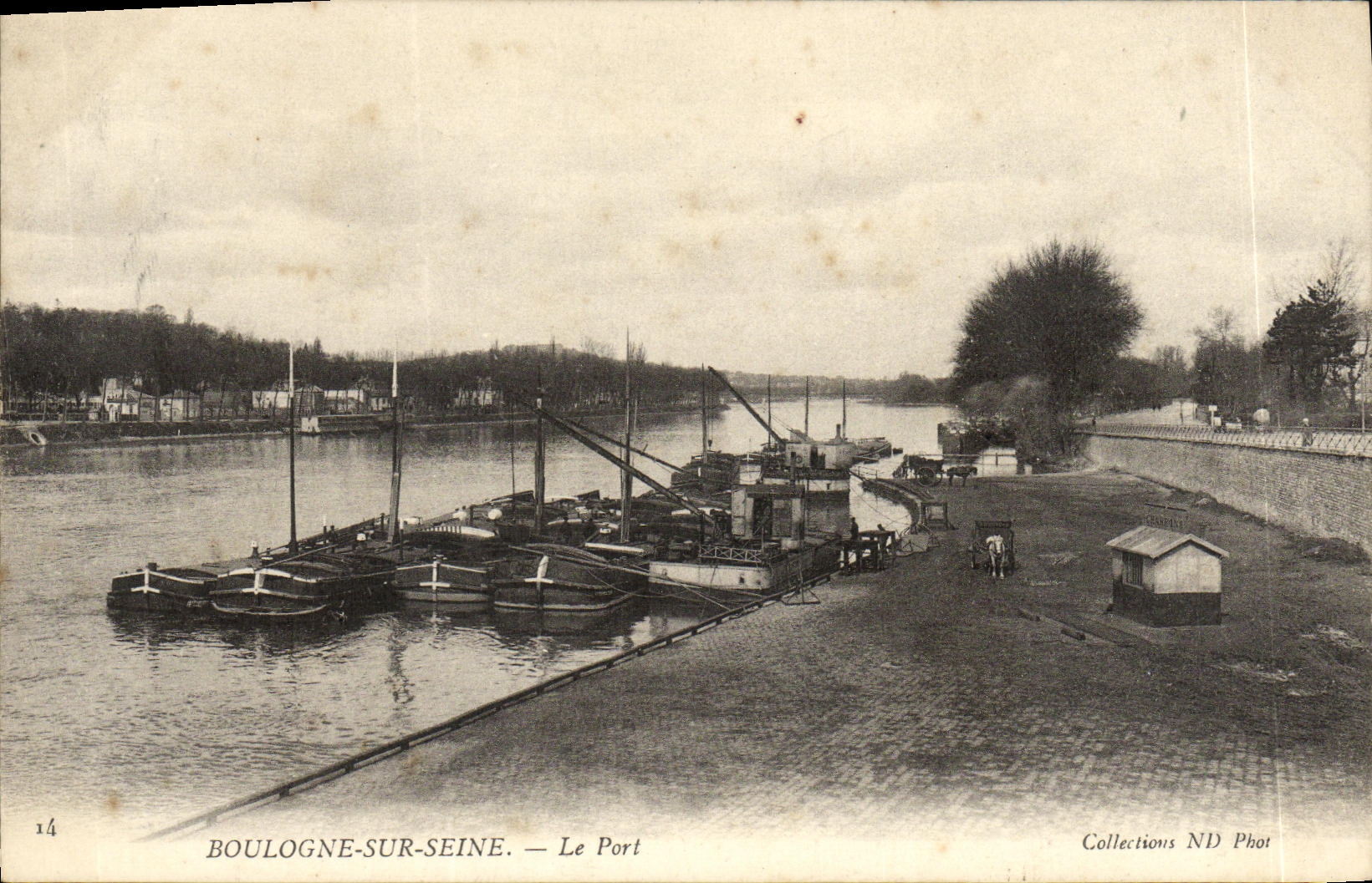 VINTAGE POSTCARD Boulogne on the Seine the Port Barges Boats
