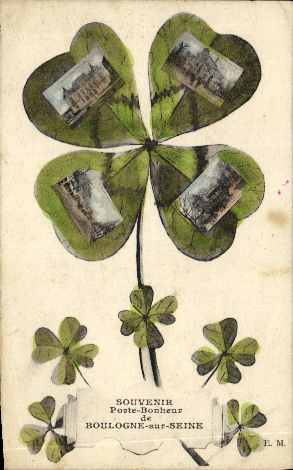 VINTAGE POSTCARD To remember Gate Happiness of Boulogne on the Seine Clover