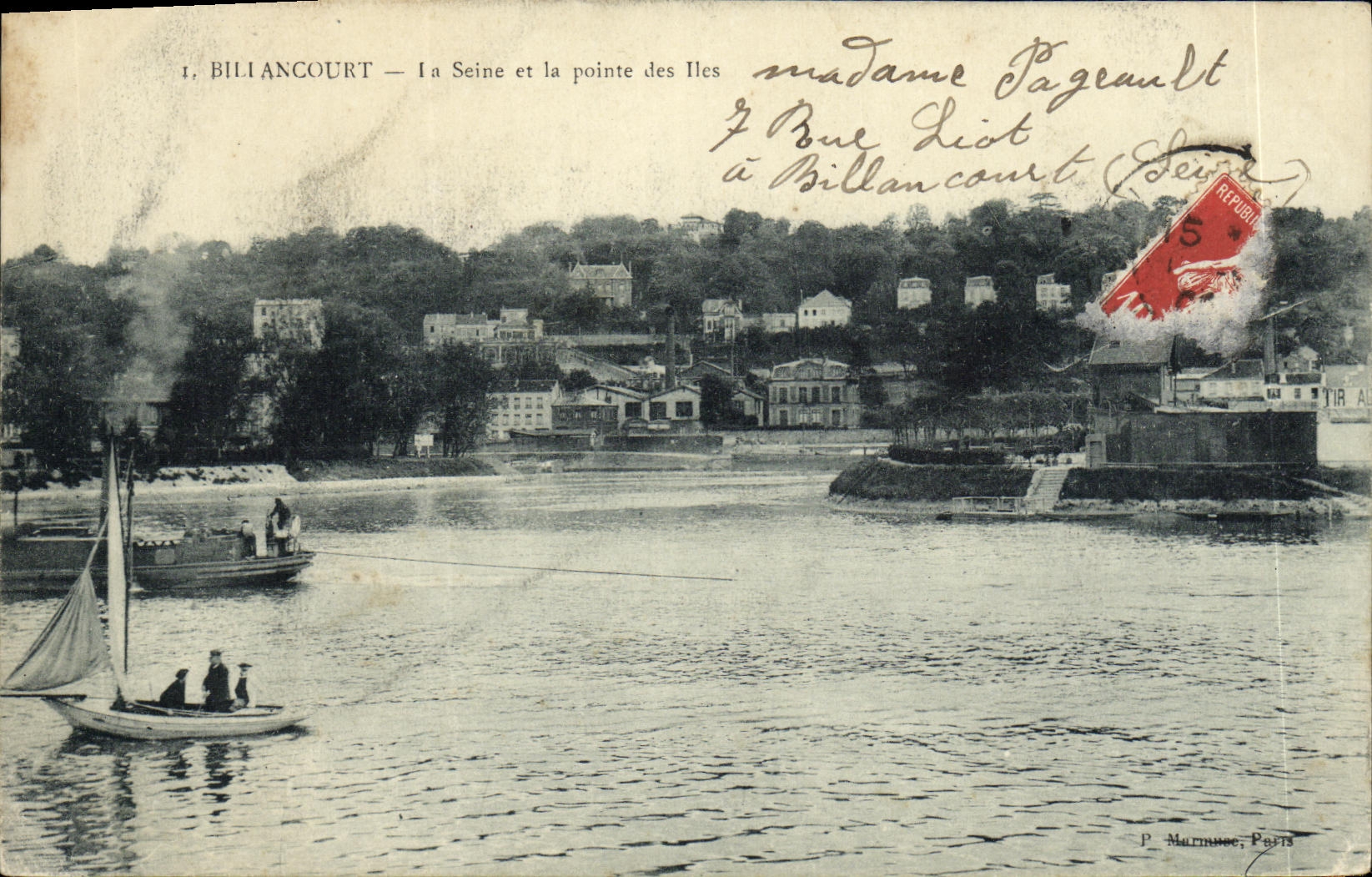 VINTAGE POSTCARD Billancourt the Seine and the Point as of