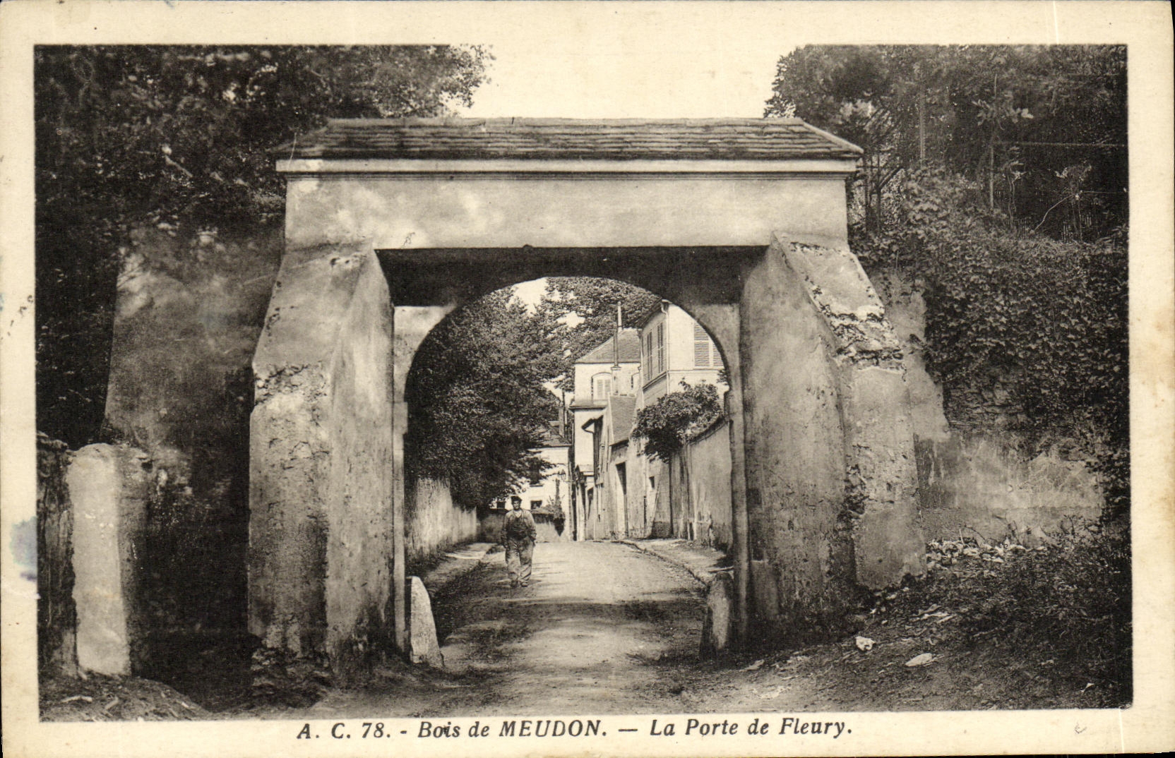 Madera de la POSTAL de la VENDIMIA de Meudon la puerta de Fleury