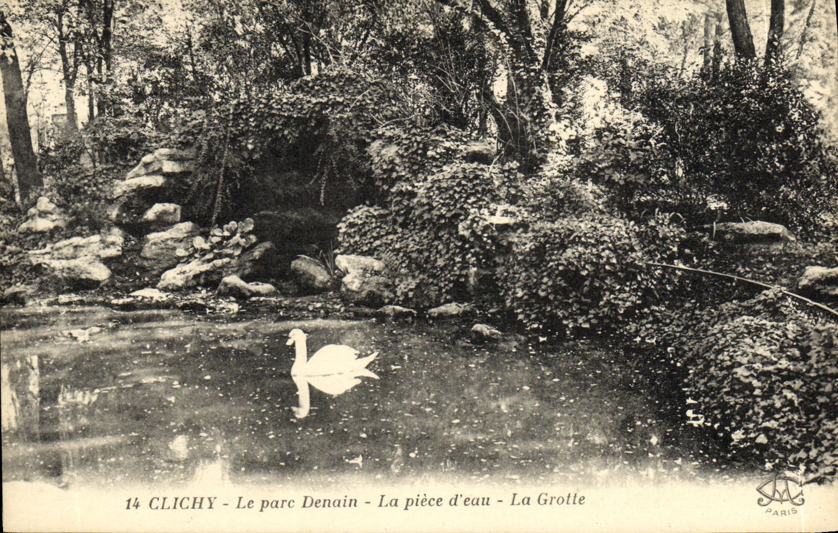 VINTAGE POSTCARD Clichy the Denain Park the part D water the Cave Swan