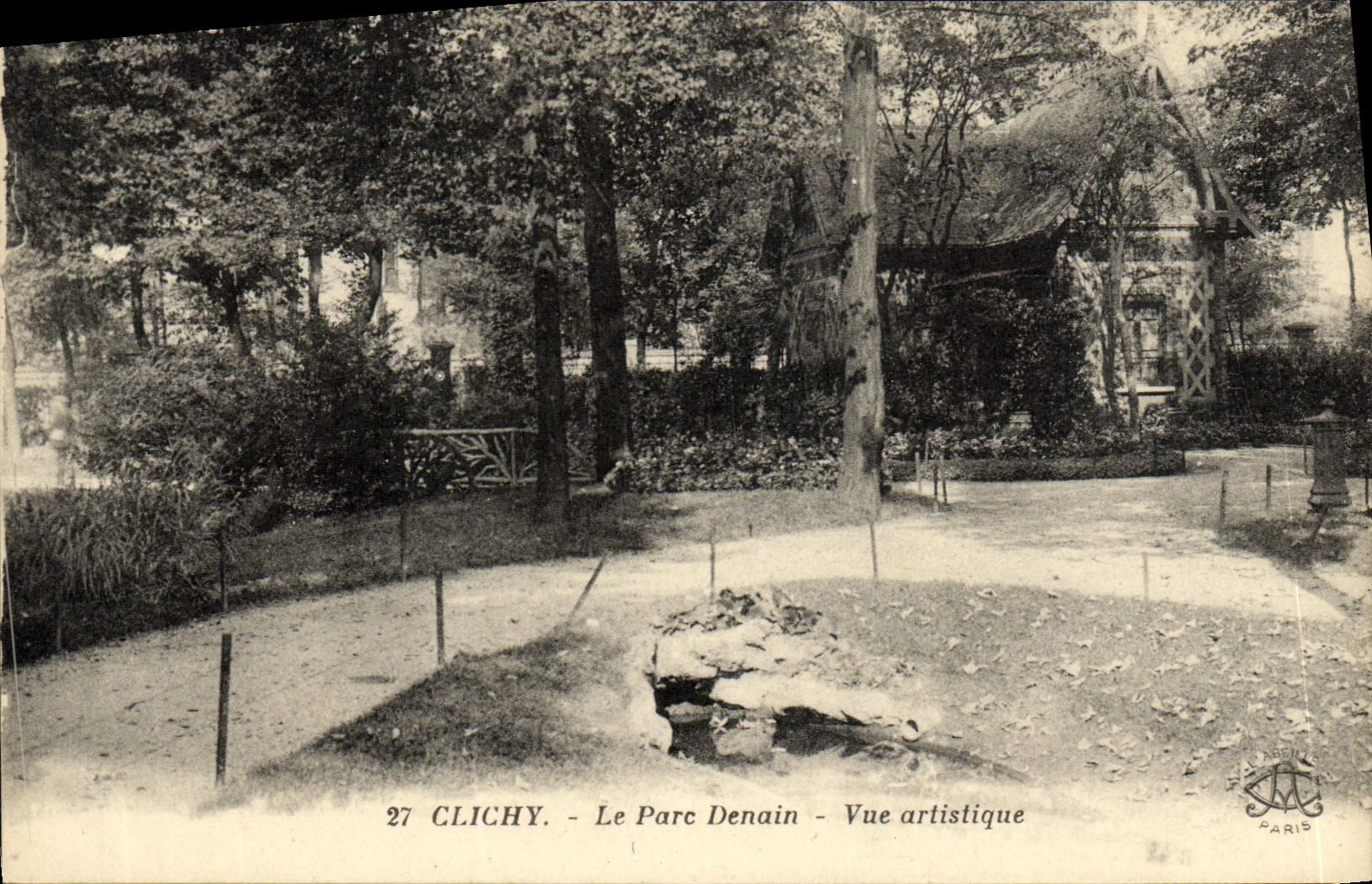 VINTAGE POSTCARD Clichy the Denain Park Seen artistic