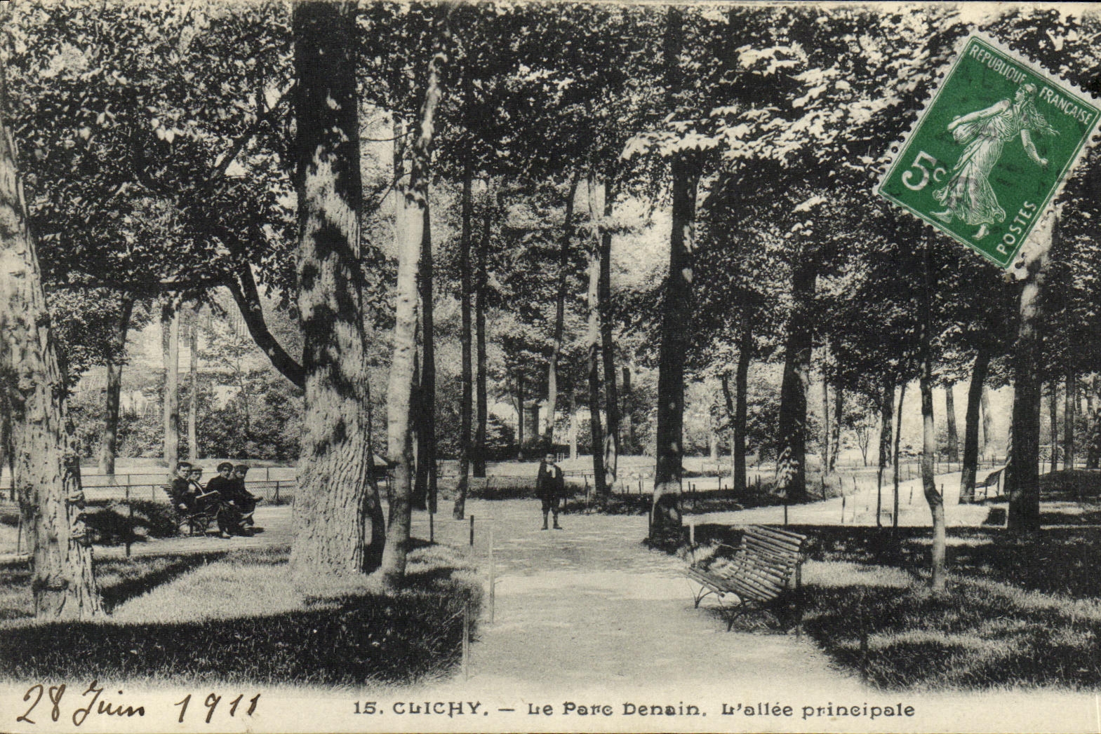 POSTAL Clichy de la VENDIMIA el parque Denain L principal ido