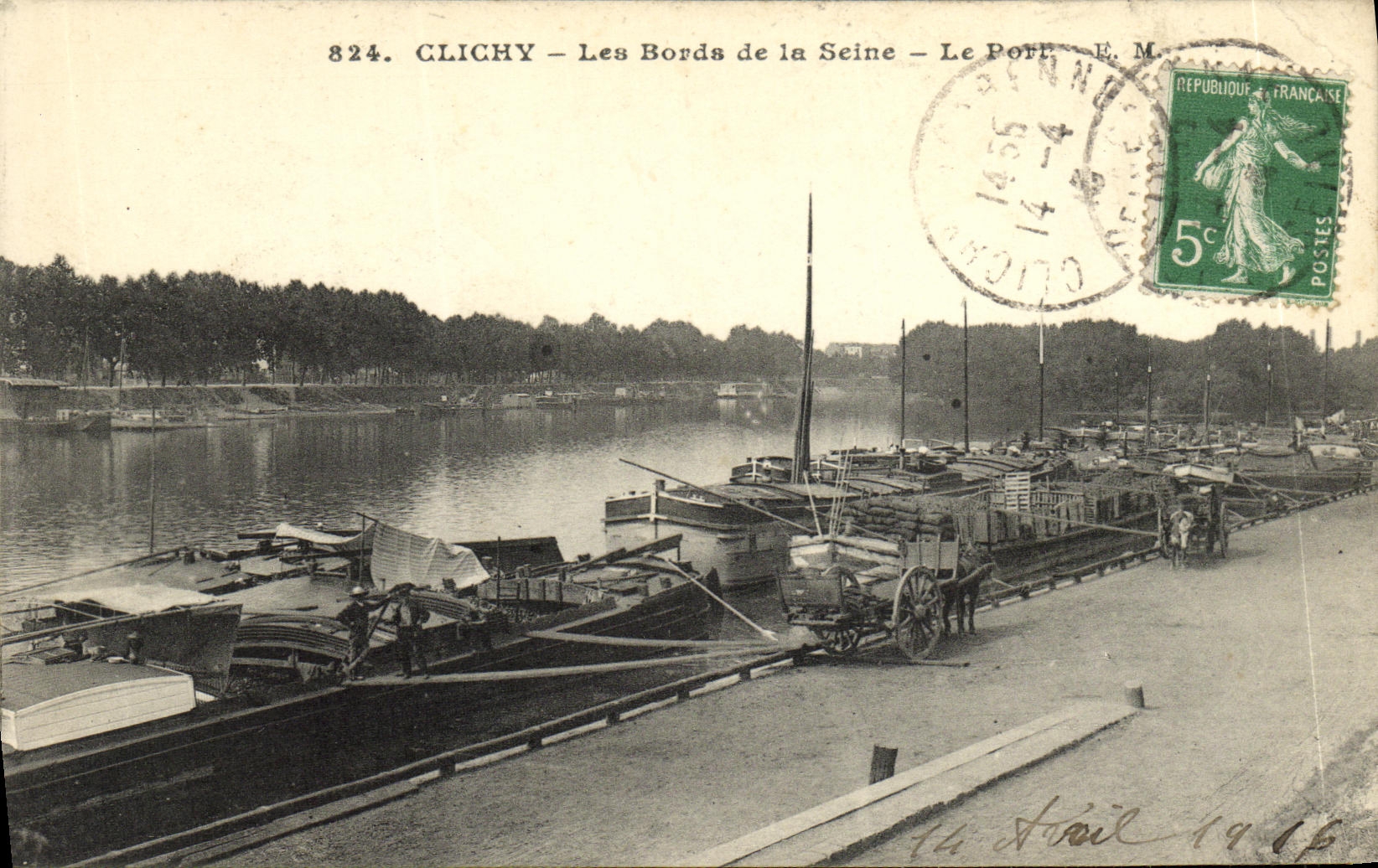 CPA Clichy Les Bords de la Seine Le Port Peniches Bateaux 