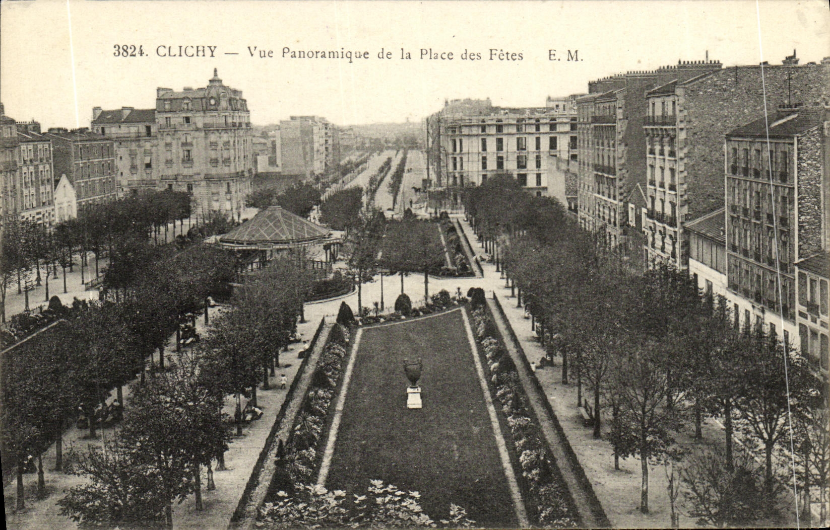 Opinion panoramica de Clichy de la POSTAL de la VENDIMIA del lugar de los festivales