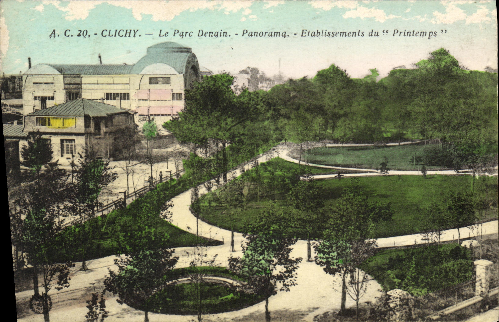 POSTAL Clichy de la VENDIMIA los establecimientos del panorama de Denain del parque de resorte