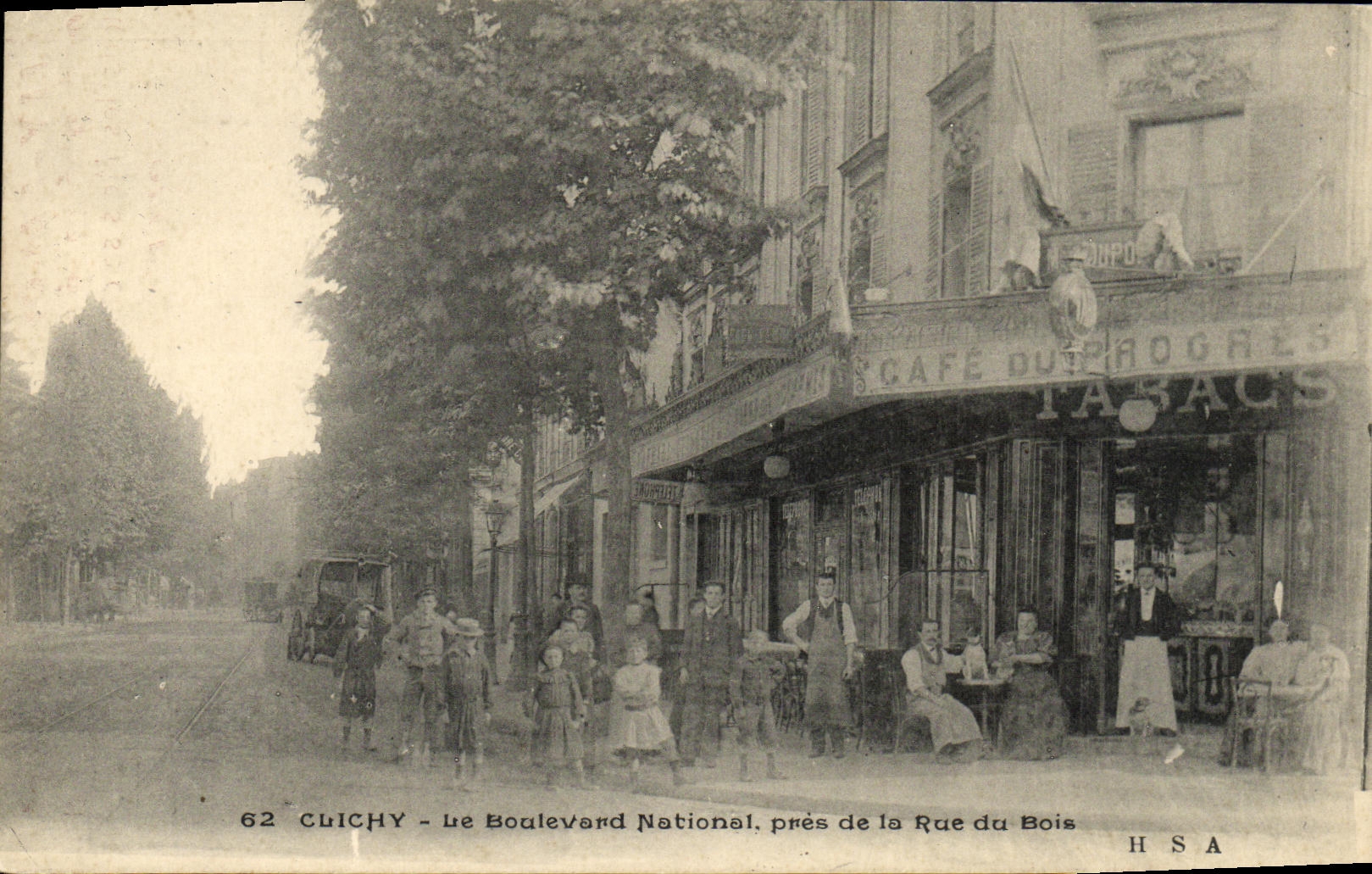 POSTAL Clichy de la VENDIMIA el bulevar nacional cerca de la calle del cafe de madera del progreso