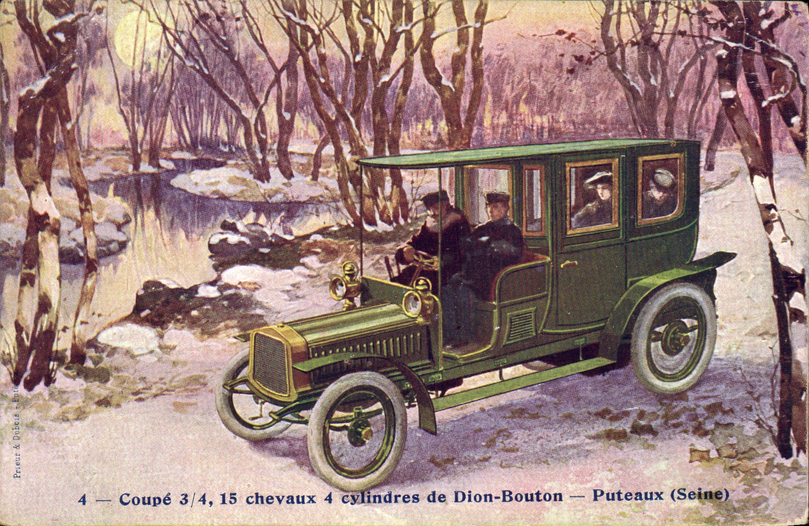 Cilindros de los caballos del corte de la POSTAL de la VENDIMIA del boton de Puteaux del automovil de Dion