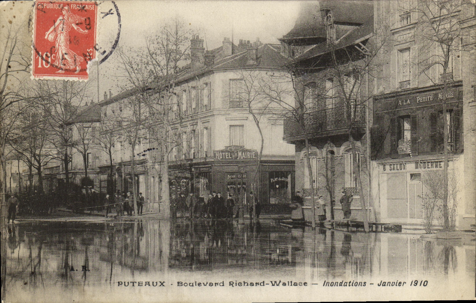 Bulevar Richard Wallace Inondatiosn Javier 1910 de Puteaux de la POSTAL de la VENDIMIA
