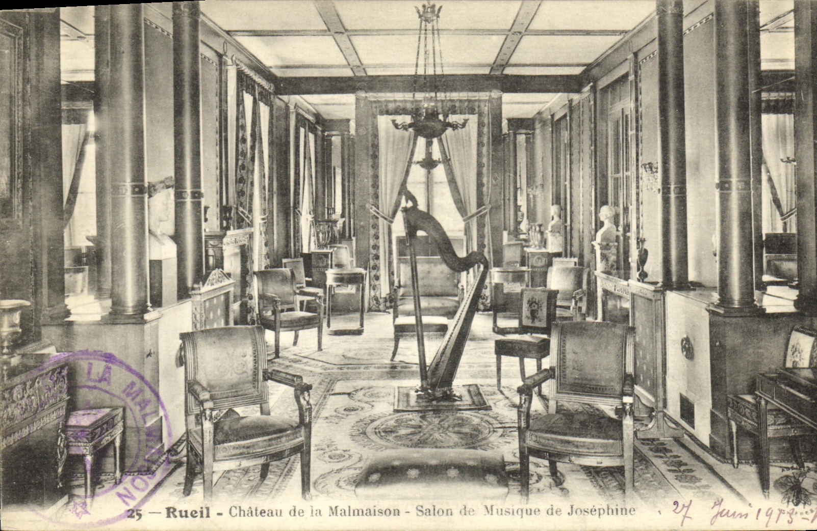VINTAGE POSTCARD Rueil Castle of Malmaison Living room of Music of Josephine