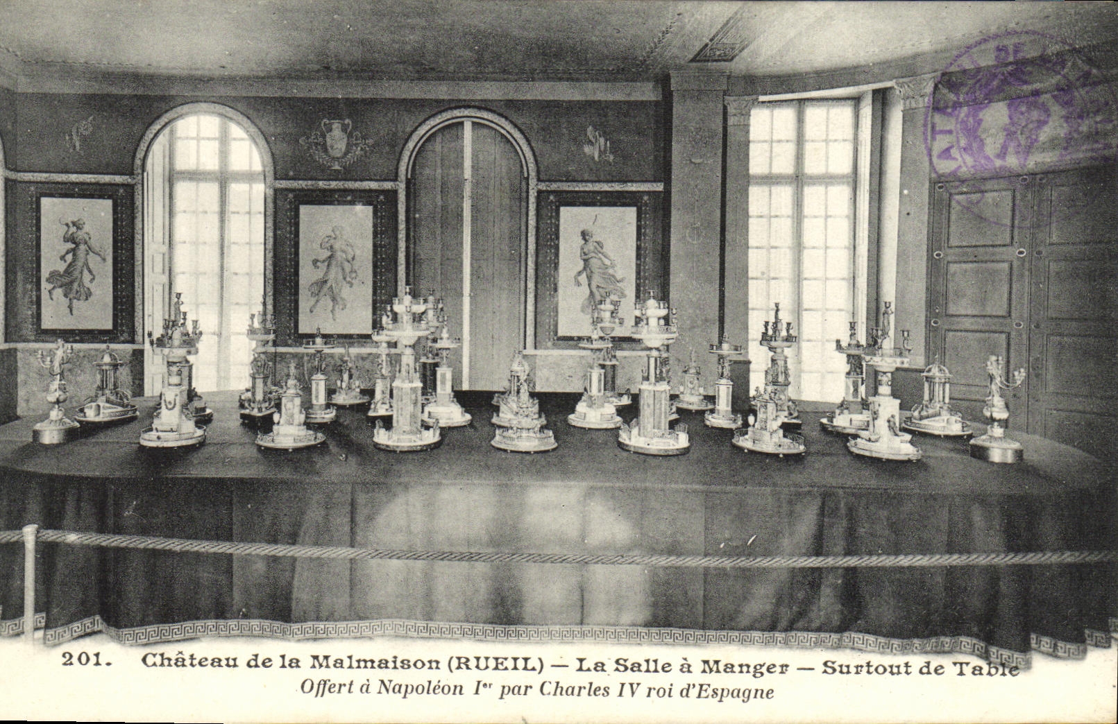 VINTAGE POSTCARD Castle of Malmaison Dining room Surtourt de Table pffert has Napoleon 1st by Charles IV king D Spain