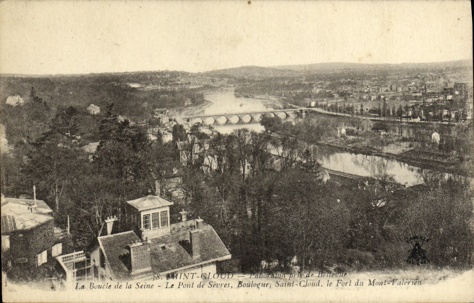 CPA Saint Cloud Panorama pris de Bellevue La boucle de la Seine Le pont de Sevres Boulogne Saint Cloud Mont Valerien