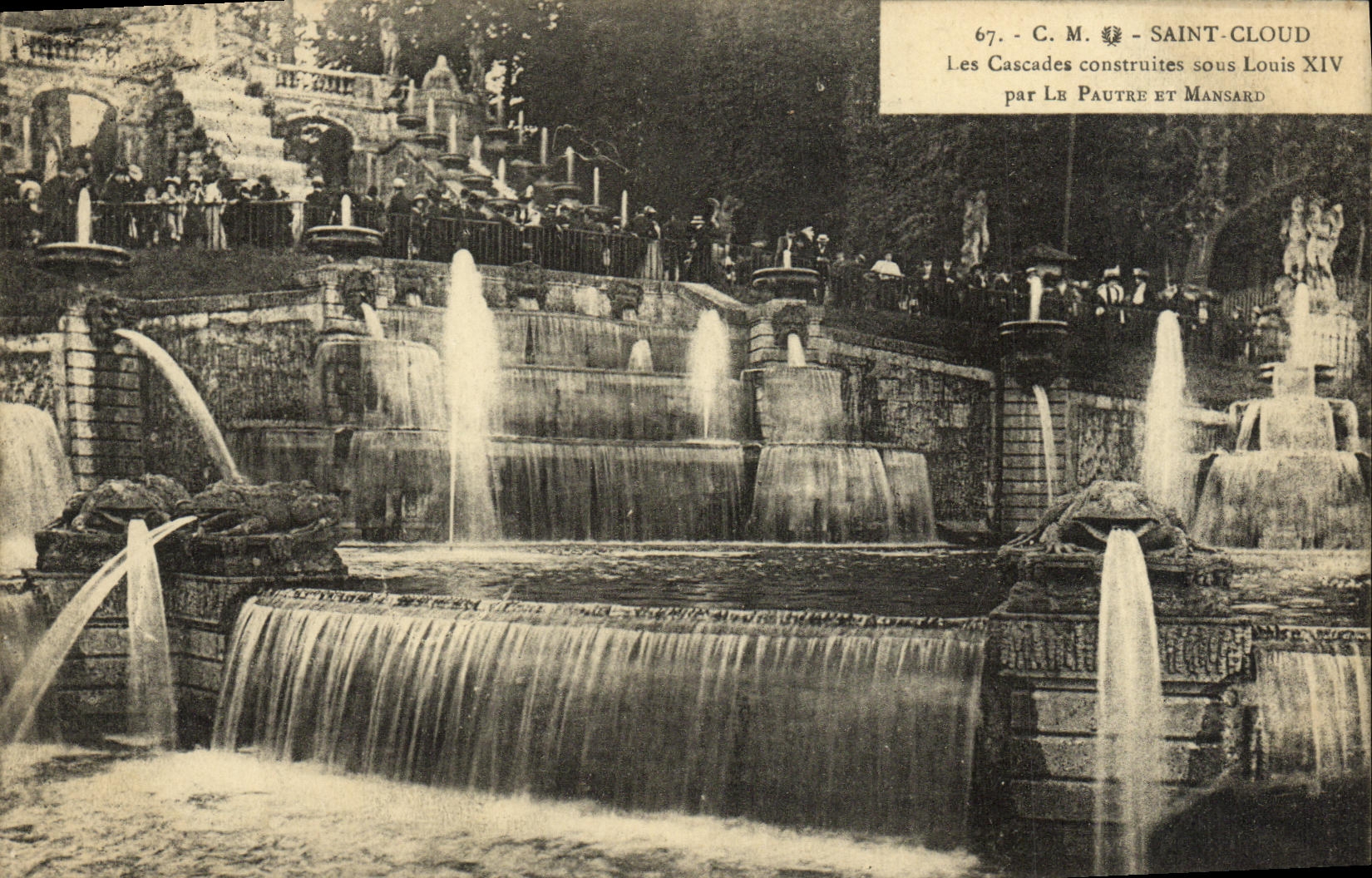 Cascadas de Sr  Saint Cloud de la POSTAL C de la VENDIMIA construidas debajo de Louis XIV por Pautre y la buhardilla