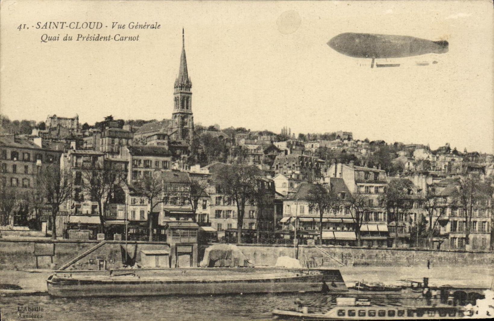 CPA Parc de Saint Cloud Vue Generale Quai du President CArnot Zeppelin Dirigeable 