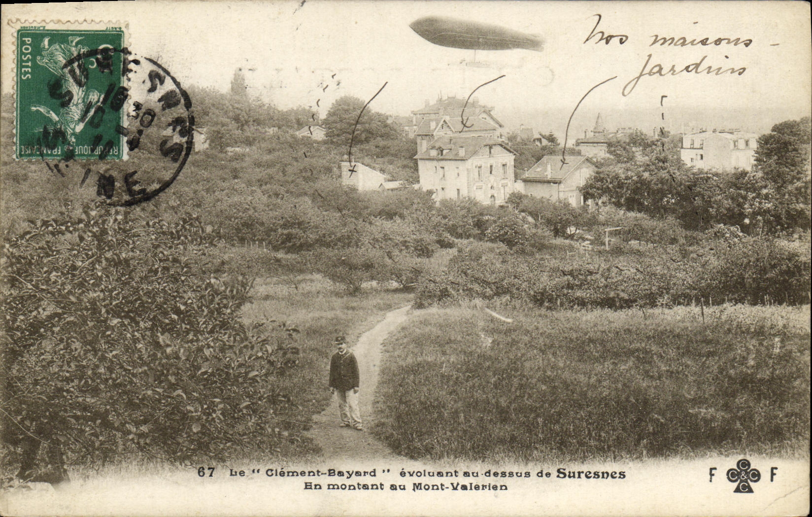 POSTAL Ciement separado Bayord de la VENDIMIA mientras que sube al dirigible del zepelin de Valerien del montaje
