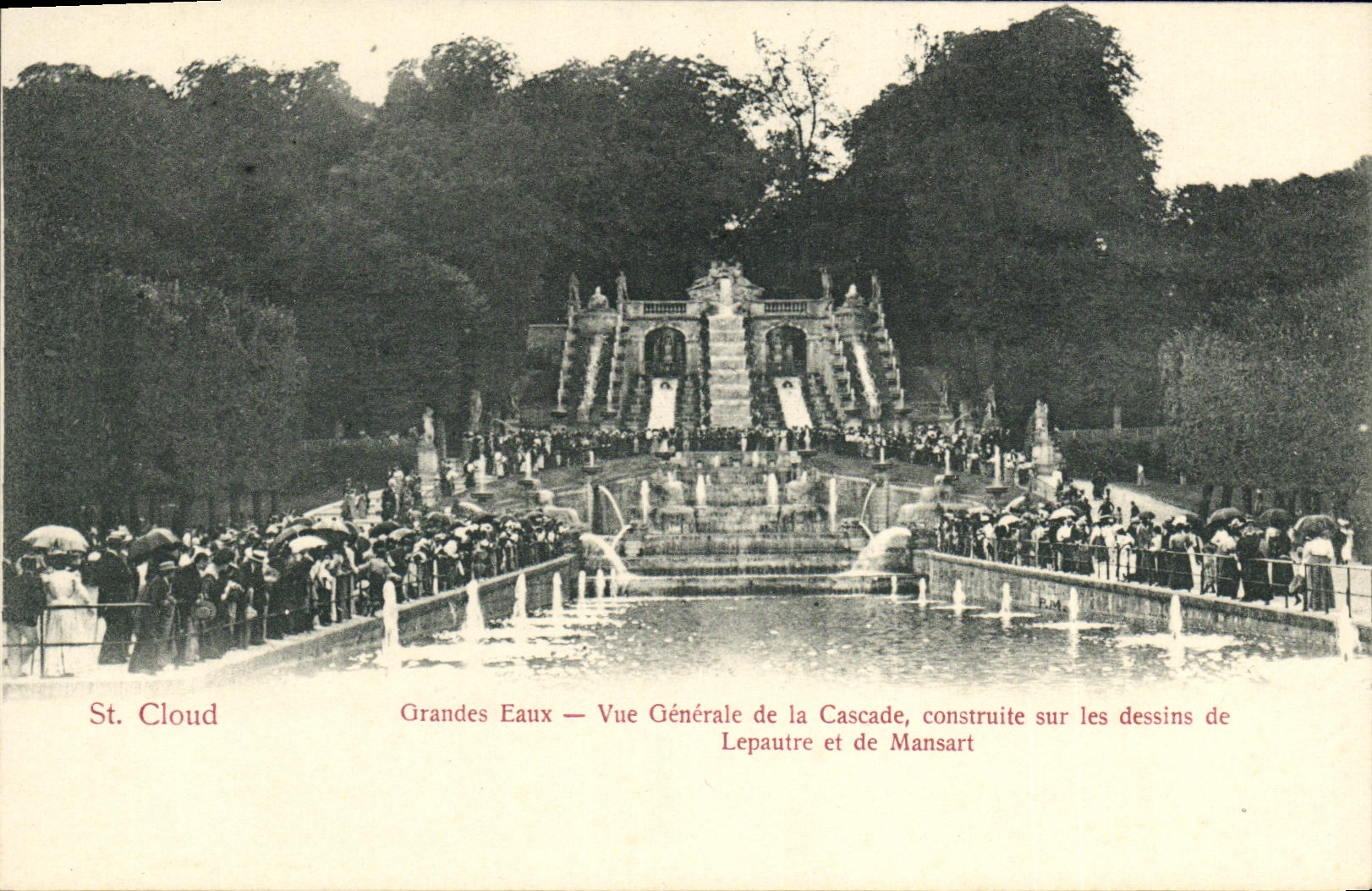 VINTAGE POSTCARD Holy Cloud Large Water View of the Cascade Built On the Drawings of Lepautre and Mansart