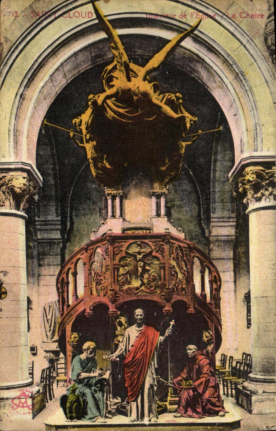 VINTAGE POSTCARD Holy Interior Cloud of L church the pulpit