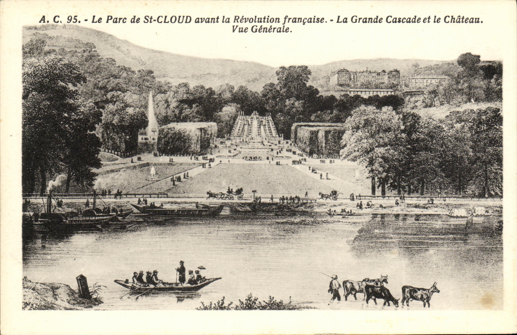 CPA Saint Cloud Le Parc Avant la Revolution Francaise La Grande Cascade et le chateau Vue generale