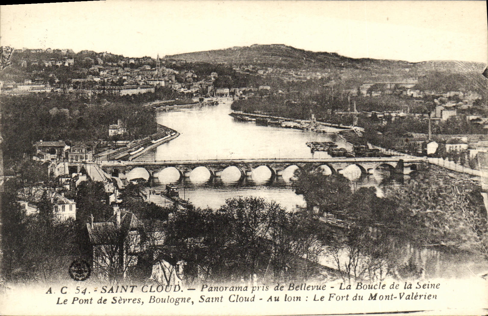 CPA Saint Cloud Vue Panorama Pris de Bellevue Boucle de la Seine Pont de Sevres Boulogne Saint cloud Mont Valerien