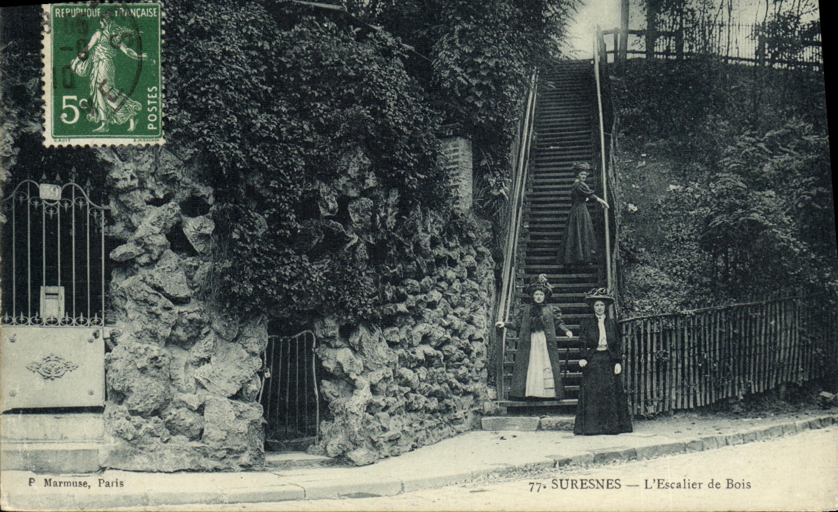 VINTAGE POSTCARD Suresnes L Staircase of Wood Women