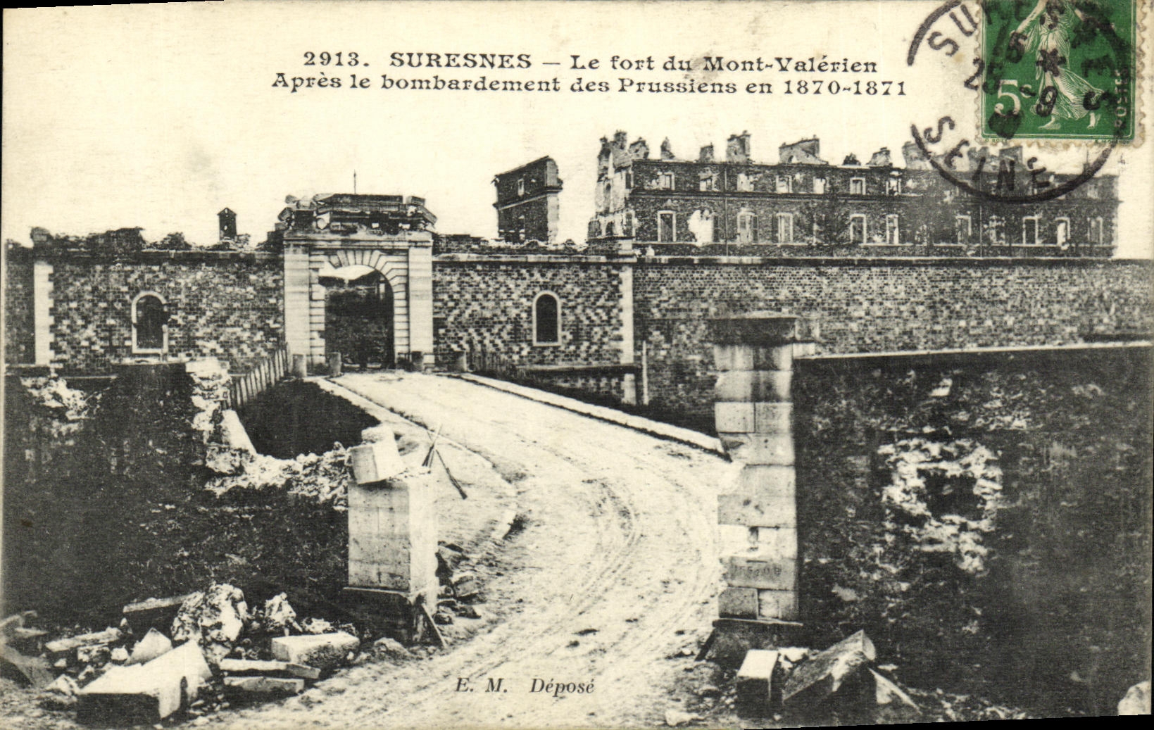 POSTAL Suresnes Fort du Mont Valerien de la VENDIMIA despues del bombardeo del Prussians en 1870 1871 Militaria
