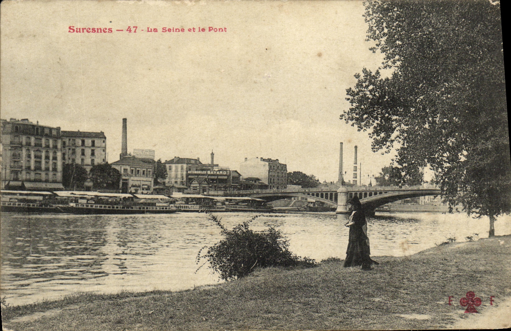 VINTAGE POSTCARD Suresnes the Seine and the bridge