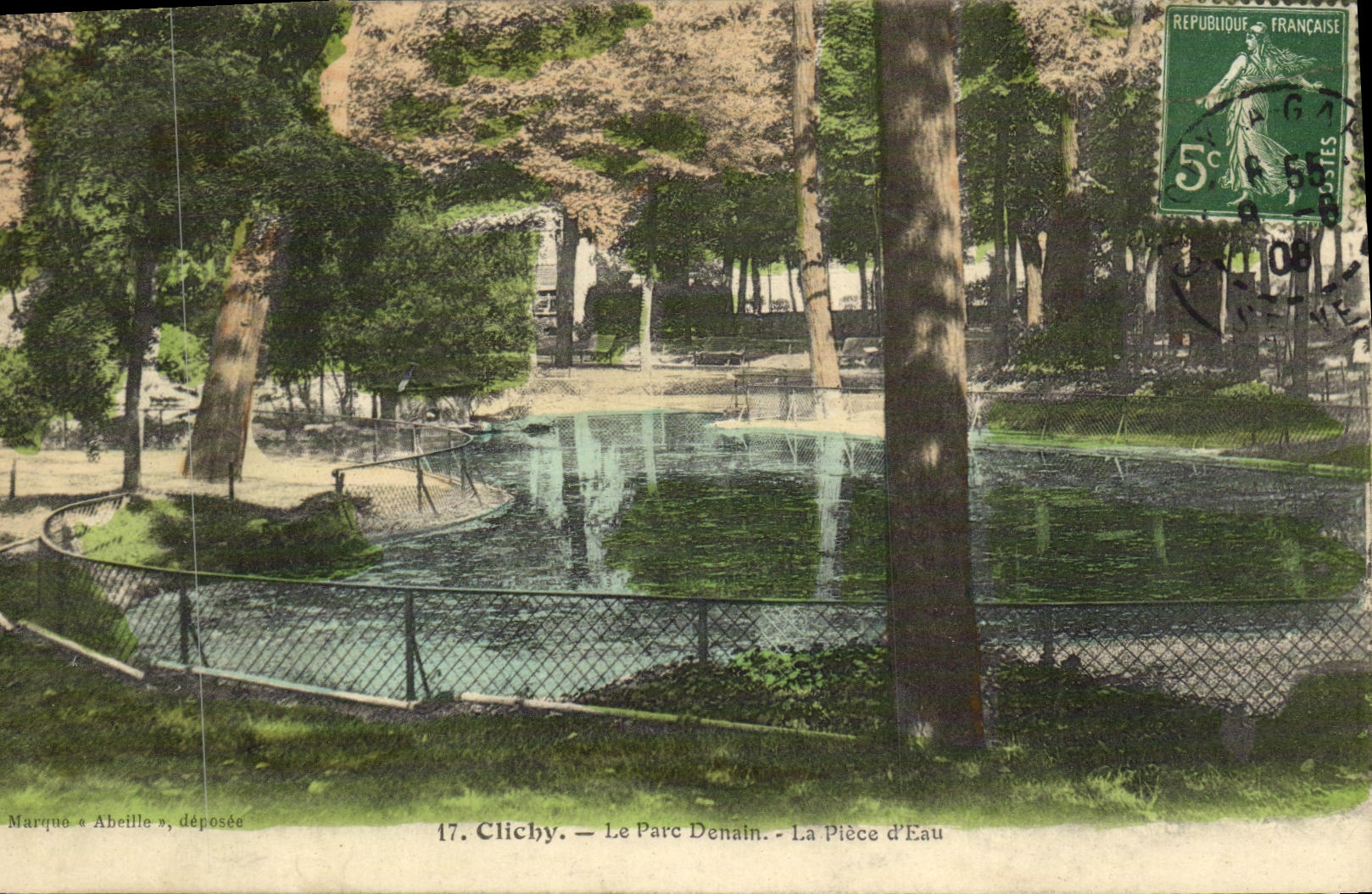 POSTAL Clichy de la VENDIMIA el parque de Denain el agua del lugar D