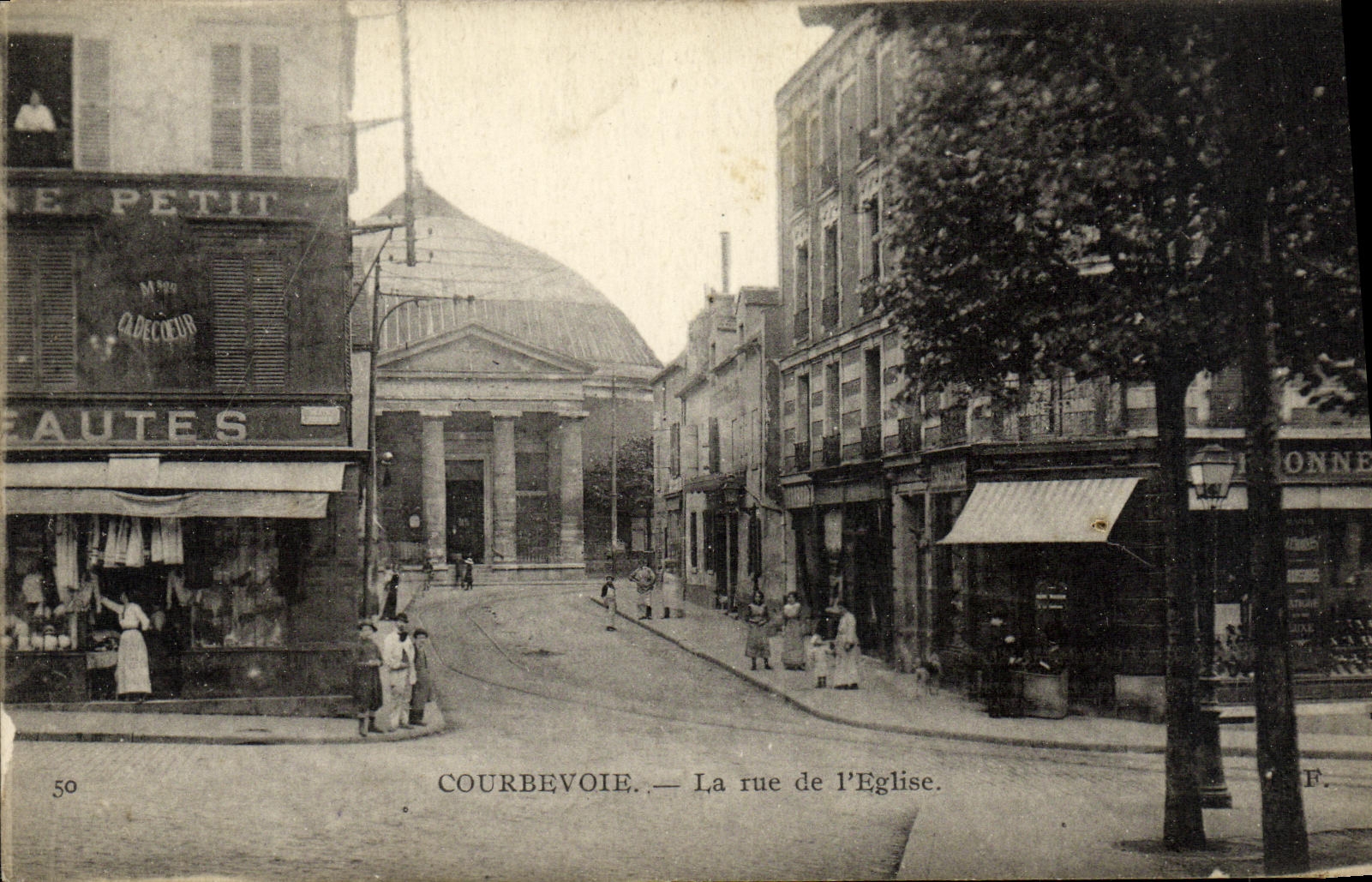 VINTAGE POSTCARD Courbevoie the Street of L Church