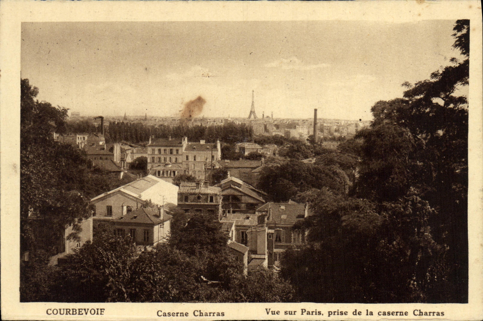 VINTAGE POSTCARD Courbevoie Seen On Paris taken of the Barracks Militaria Charas