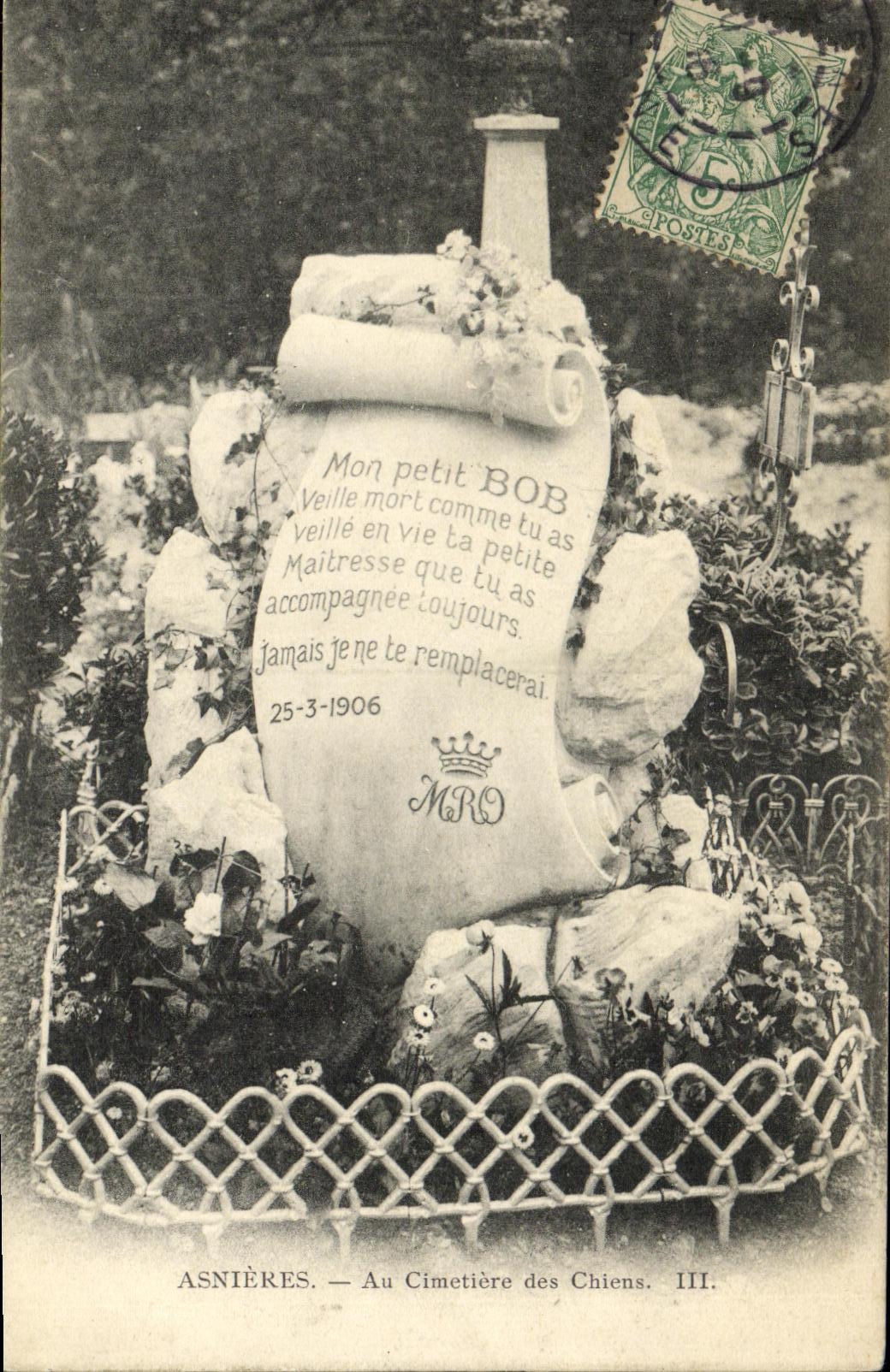 VINTAGE POSTCARD Asnieres With the Cemetery of the Dogs My small Bob