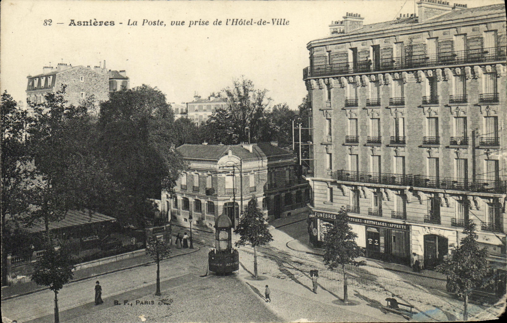 VINTAGE POSTCARD Asnieres La Poste seen from of L Town hall