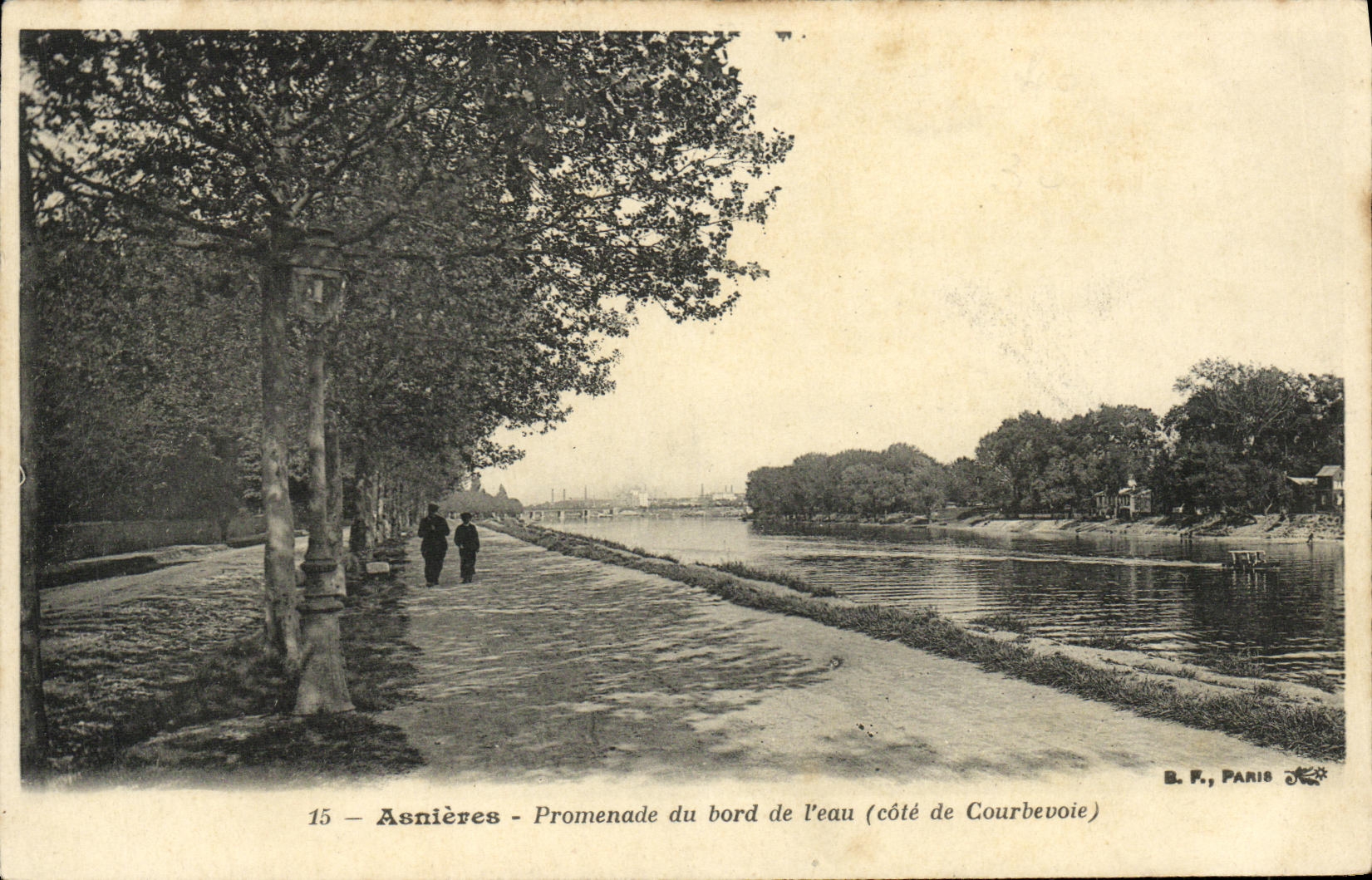 VINTAGE POSTCARD Asnieres Promenade of the edge of L water Dimensions of Courbevoie