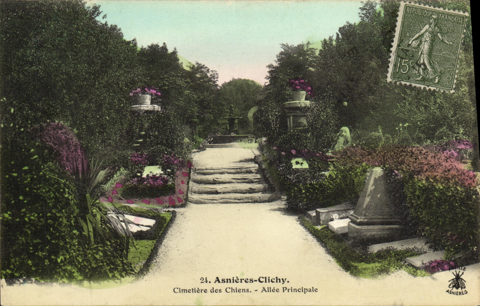 VINTAGE POSTCARD Asnieres Clichy Cemetery of the Dogs Gone Principal