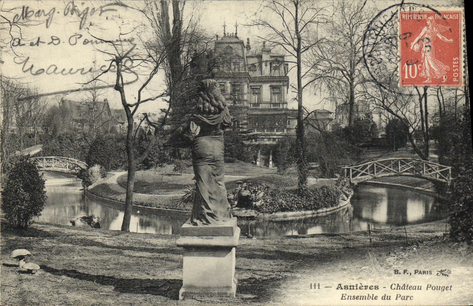 VINTAGE POSTCARD Asnieres Pouget Castle Together of the Park