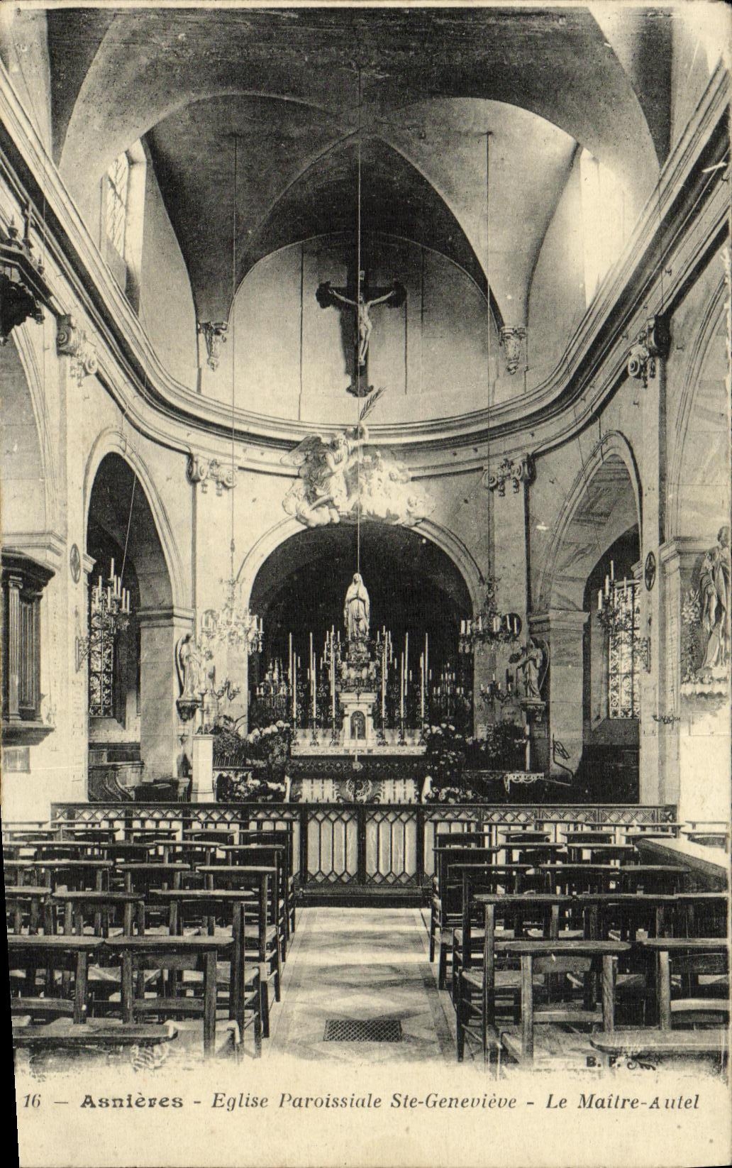 VINTAGE POSTCARD Asnieres Parish church co Genevieve the Master Furnace bridge
