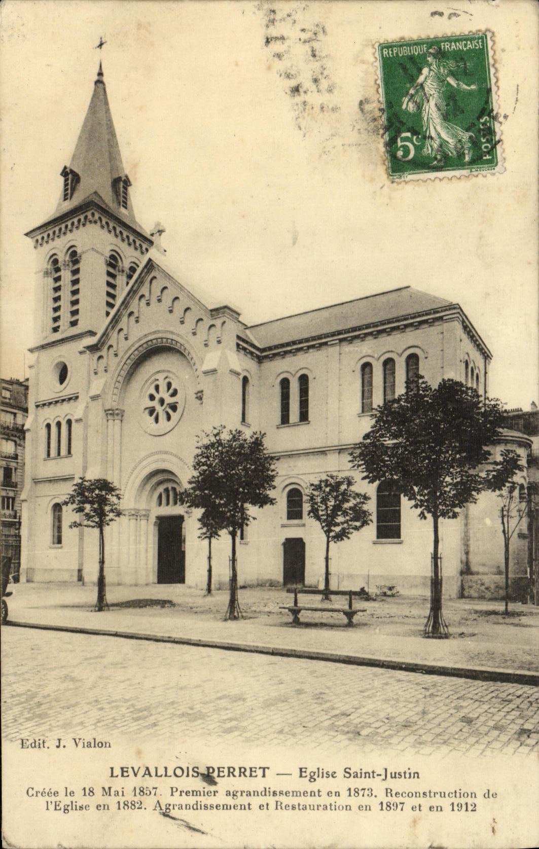 VINTAGE POSTCARD Levallois Perret Church Holy Justin