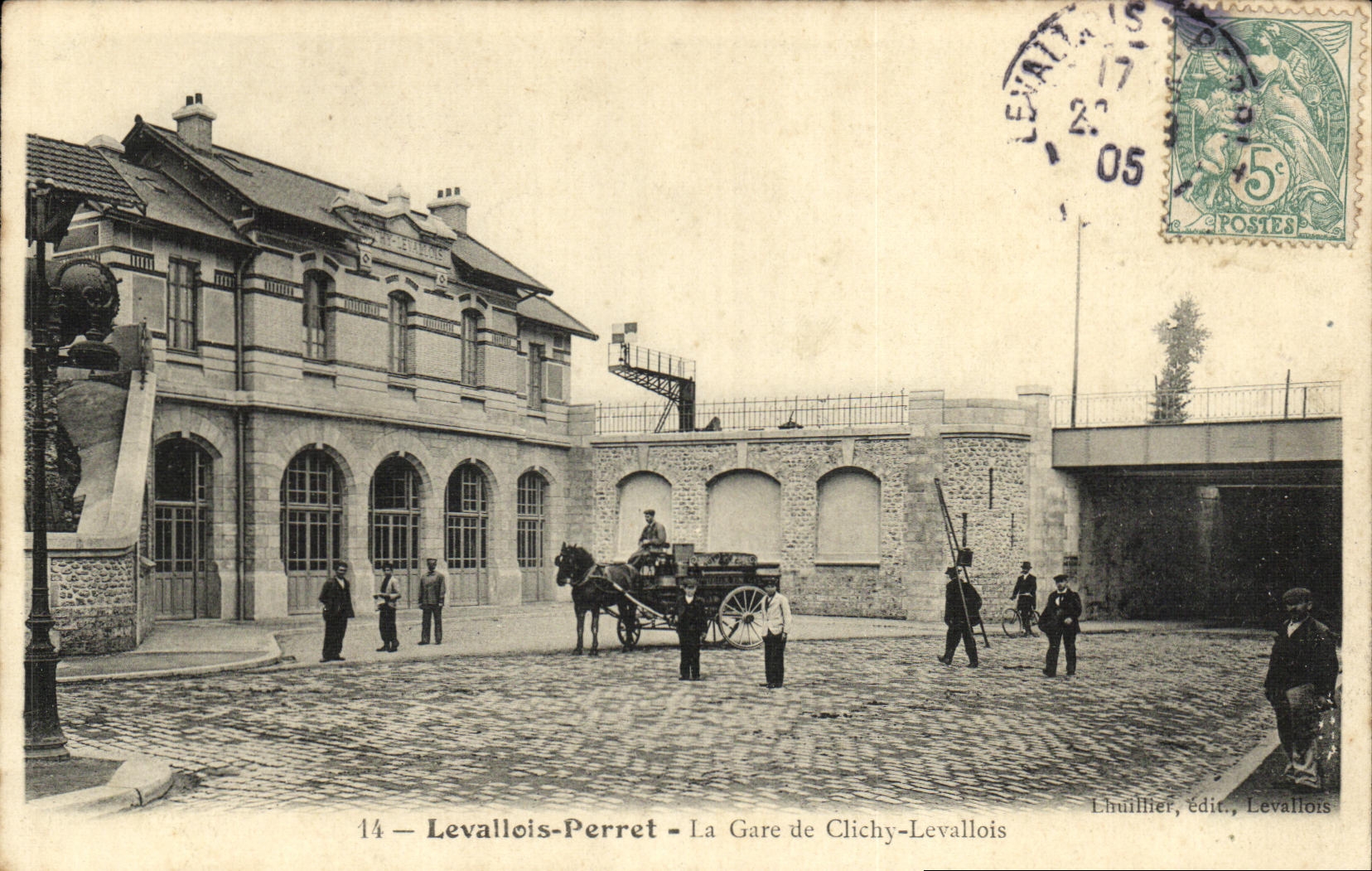 VINTAGE POSTCARD Levallois Perret Train station of Clichy Levallois