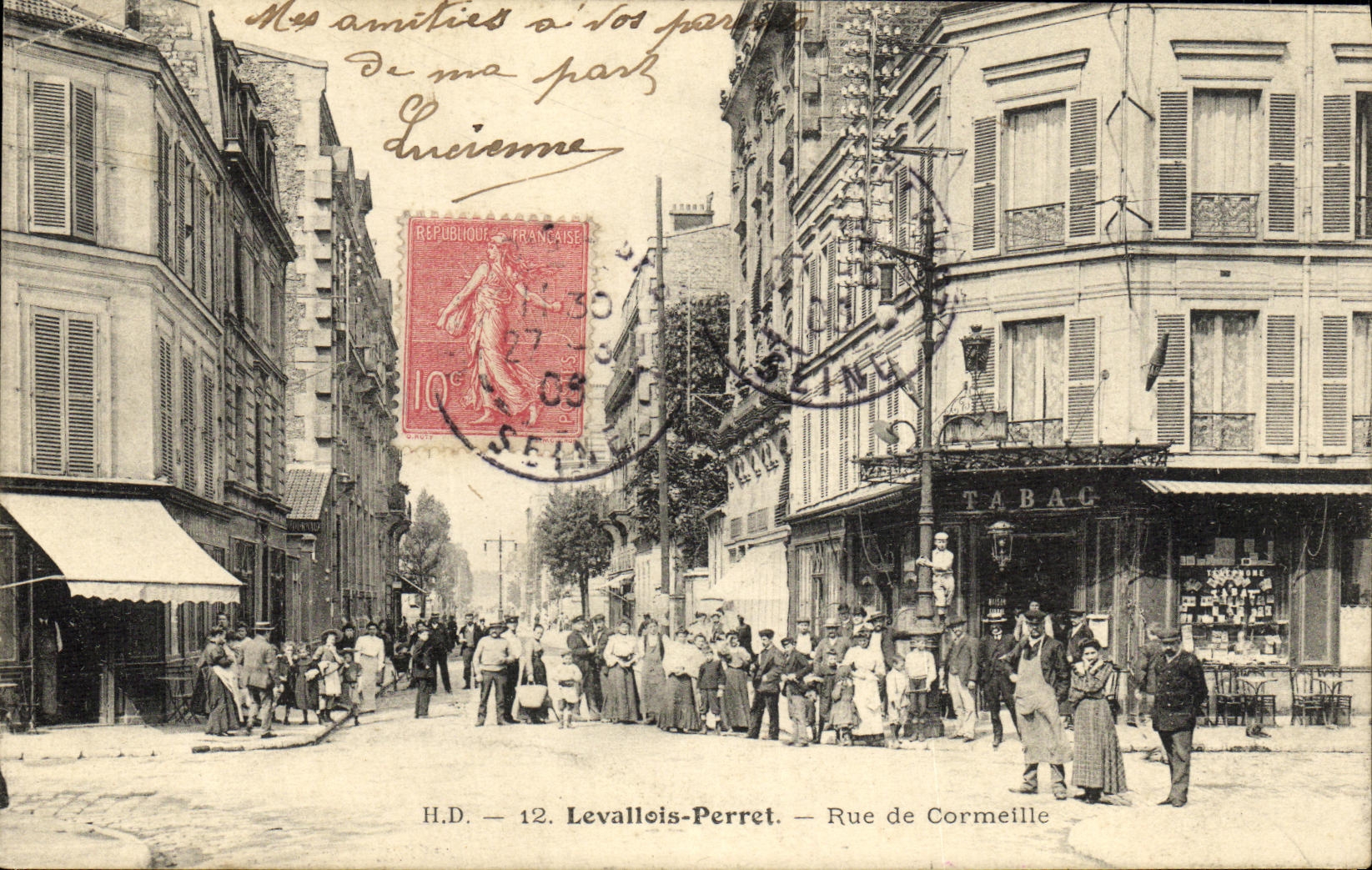 Calle de Levallois Perret de la POSTAL de la VENDIMIA del tabaco de Cormeille