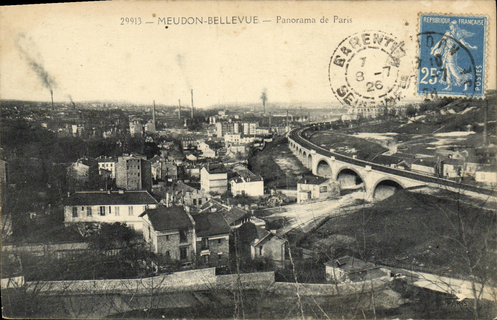 VINTAGE POSTCARD Meudon Bellevue Panorama of Paris
