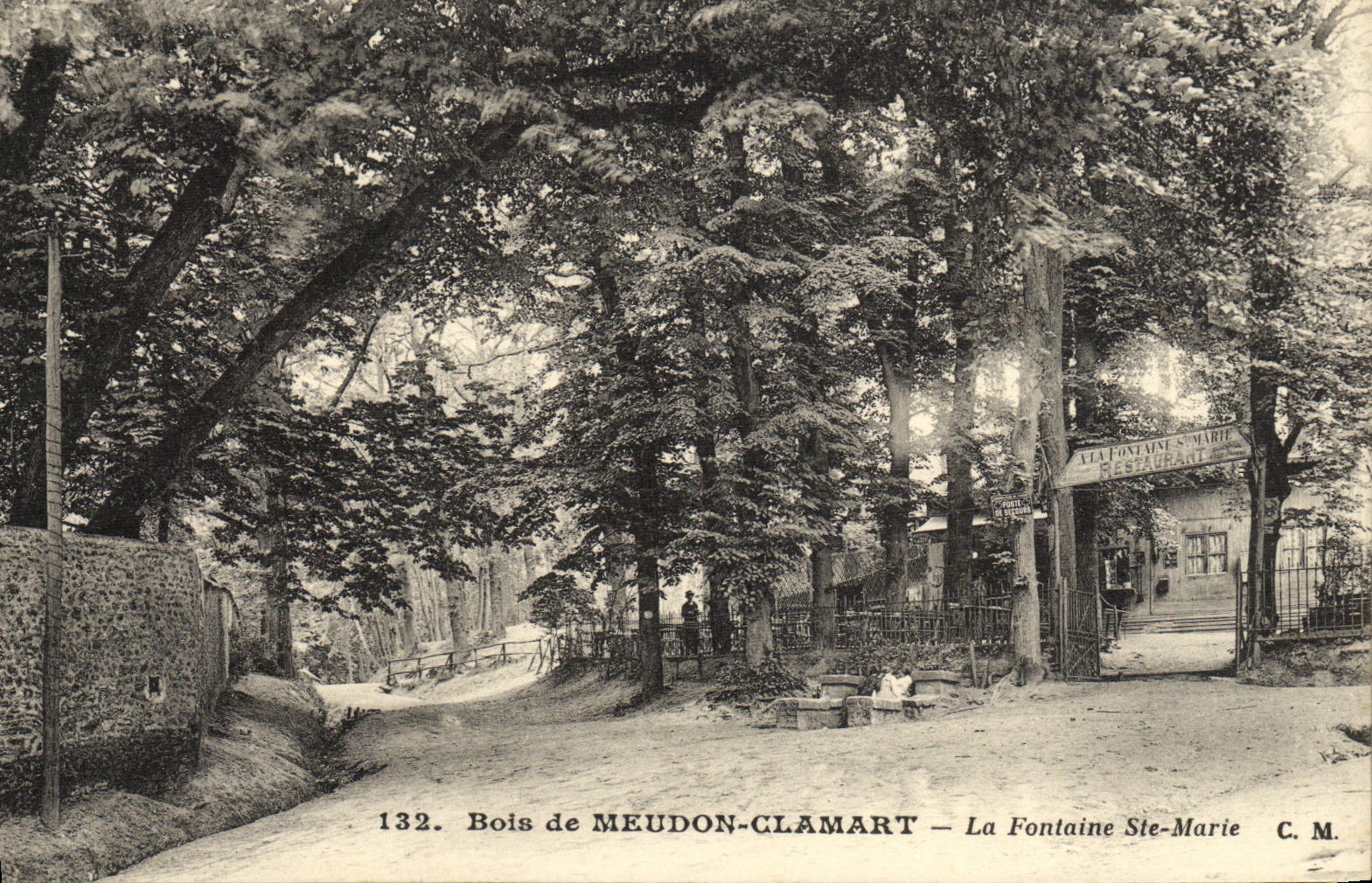 Madera de la POSTAL de la VENDIMIA de Meudon Clamart la fuente co Restauracion de Marie