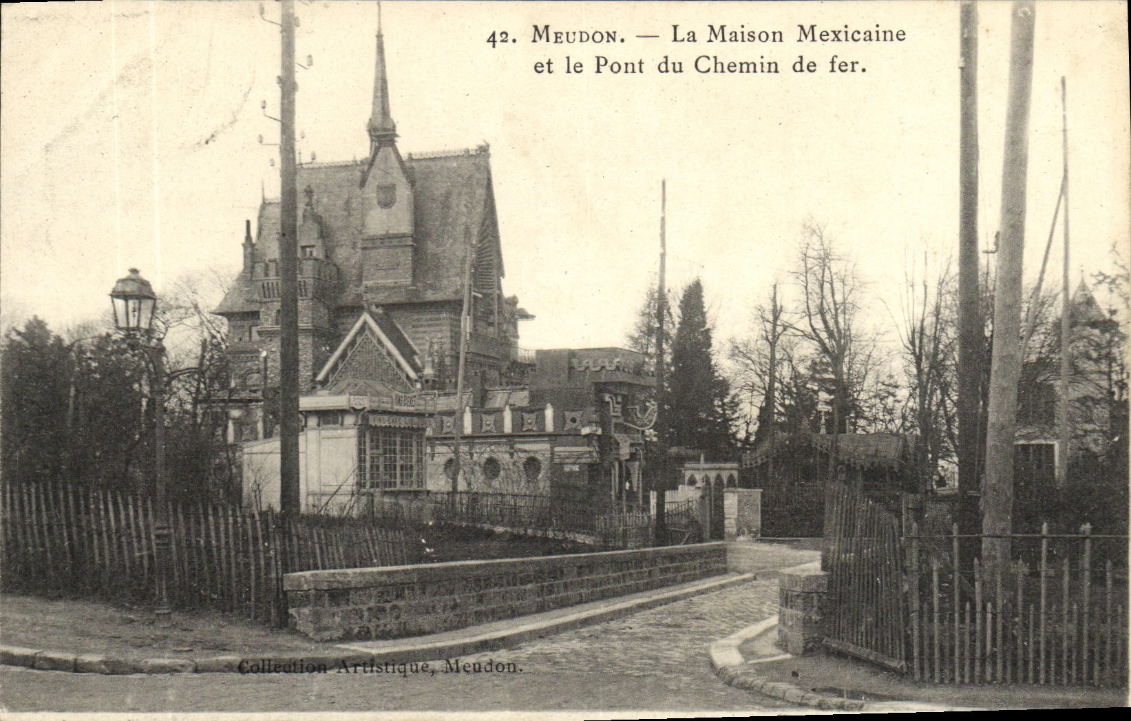 POSTAL Meudon de la VENDIMIA la casa mexicana y el puente del ferrocarril